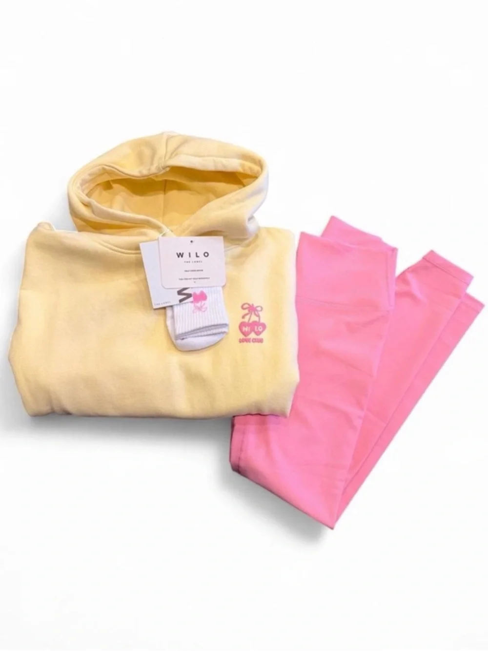 Wilo The Label Love Club Hoodie, Leggings and Sock Set Yellow Pink M NWT - Picture 3 of 11